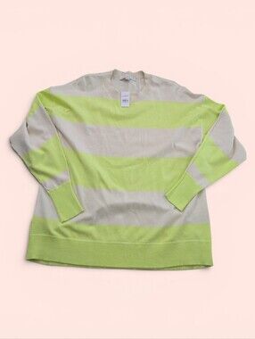 NEW LOFT Sweater Women S Cream Yellow Striped Long Sleeve Knit Thin Oversized